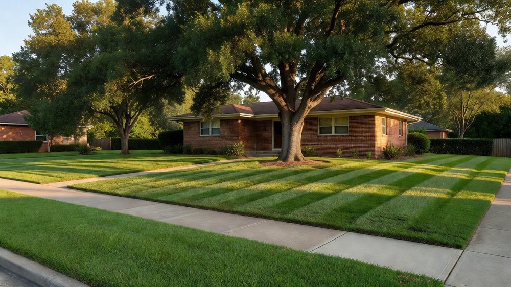 Freshly mowed lawn with crisp stripes